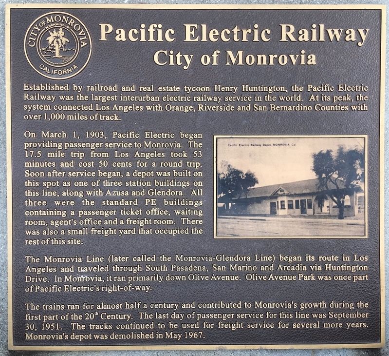 Pacific Electric Railway Marker. Click for full size. Pacific Electric Railway Marker image. Click for full size.