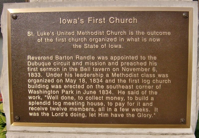 Iowa's First Church Marker image. Click for full size.
