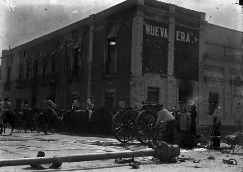 A photo of the burned offices of La Nueva Era image. Click for full size.