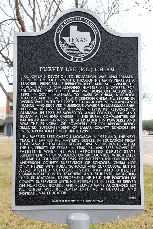 Purvey Lee (P. L.) Chism Marker image. Click for full size.