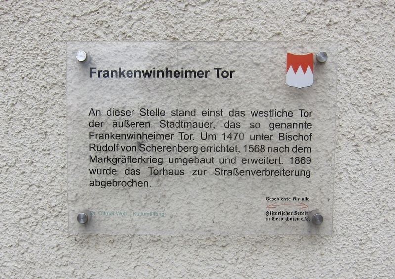 Frankenwinheimer Tor / Frankenwinheim Gate Marker image. Click for full size.