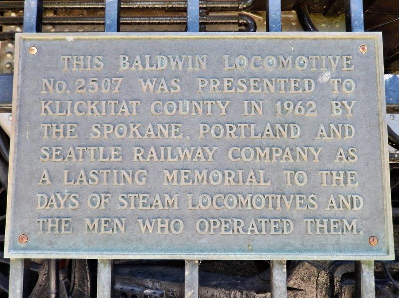 Baldwin Locomotive No. 2507 Exhibit Dedication plaque (<i>located near marker</i>) image. Click for full size.