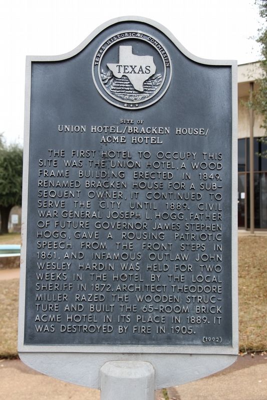Site of the Union Hotel/Bracken House/Acme Hotel Marker. Click for full size. Site of the Union Hotel/Bracken House/Acme Hotel Marker image. Click for full size.