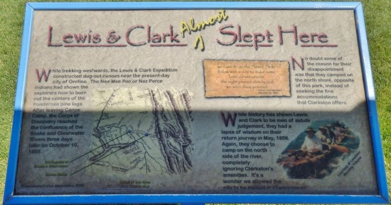 Lewis & Clark Almost Slept Here Marker. Click for full size. Lewis & Clark Almost Slept Here Marker image. Click for full size.