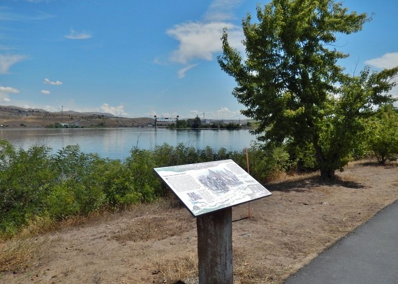 Nimiipuu Homelands Marker (<i>wide view; Snake River and Lewiston, Idaho in background</i>) image. Click for full size.