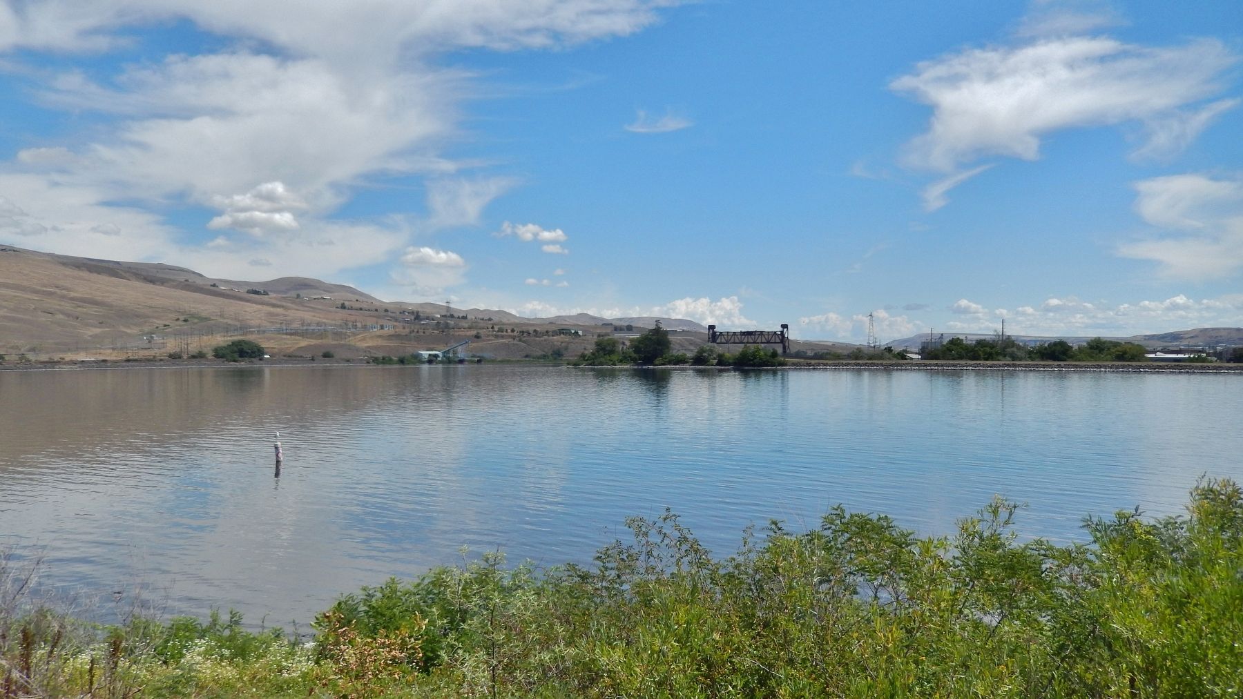 Snake River & Clearwater River Confluence; Lewiston, Idaho to right (<i>view from near marker</i>) image. Click for full size.