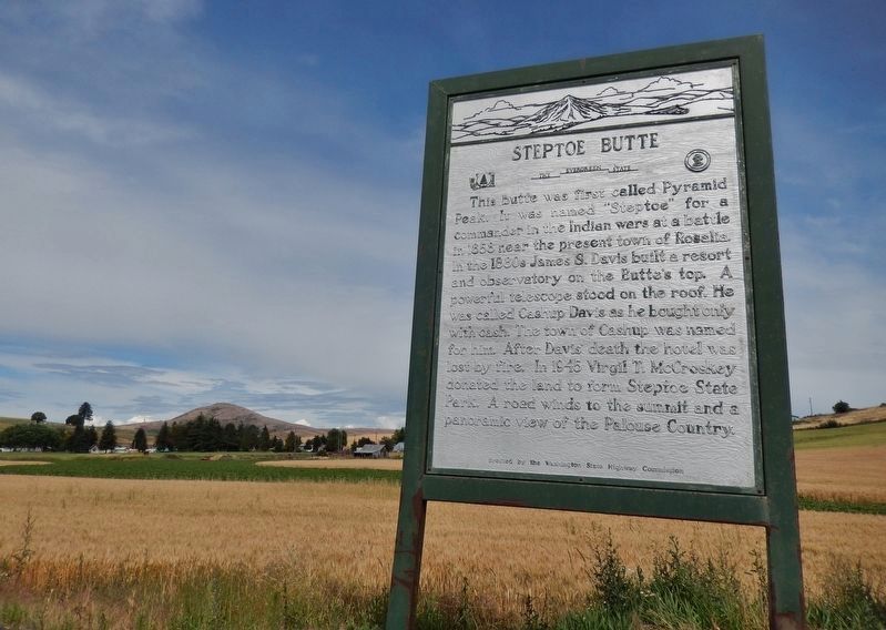 Steptoe Butte Marker (<i>view looking east from highway pull-out; Steptoe Butte in background</i>) image. Click for full size.