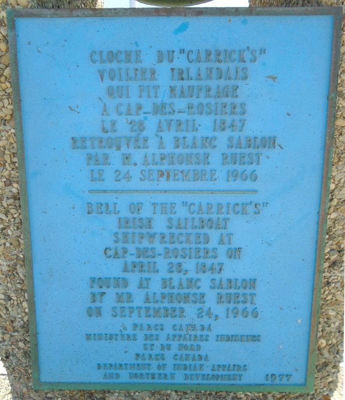 Cloche du "Carrick's" voilier Irlandais / Bell of the "Carrick's" Irish Sailboat Marker. Click for full size. Cloche du "Carrick's" voilier Irlandais / Bell of the "Carrick's" Irish Sailboat Marker image. Click for full size.
