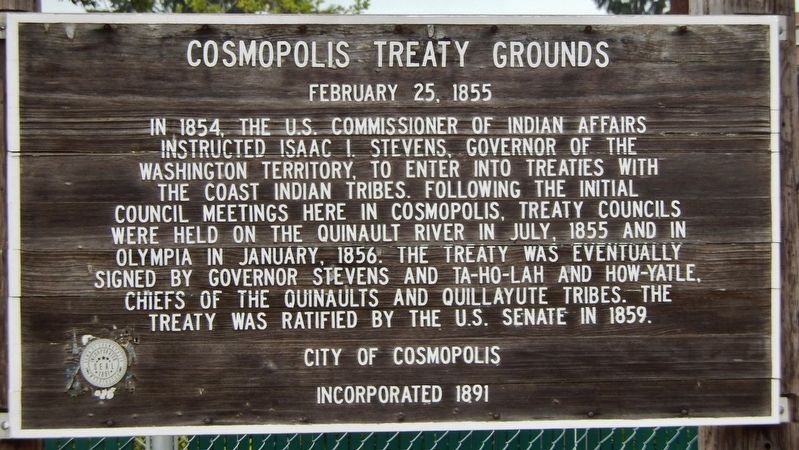 Cosmopolis Treaty Grounds Marker. Click for full size. Cosmopolis Treaty Grounds Marker image. Click for full size.