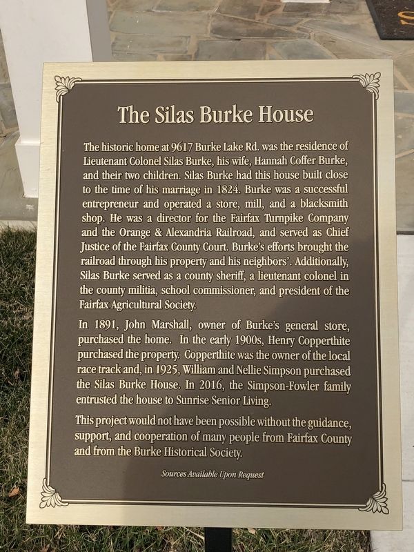 The Silas Burke House Marker image. Click for full size.