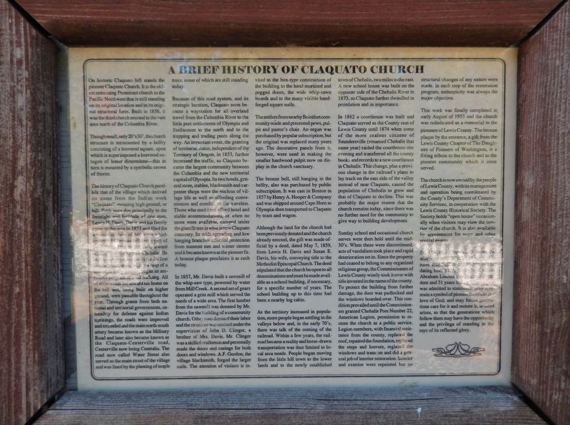 A Brief History of Claquato Church (<i>interpretive panel mounted on left side of front door</i>) image. Click for full size.