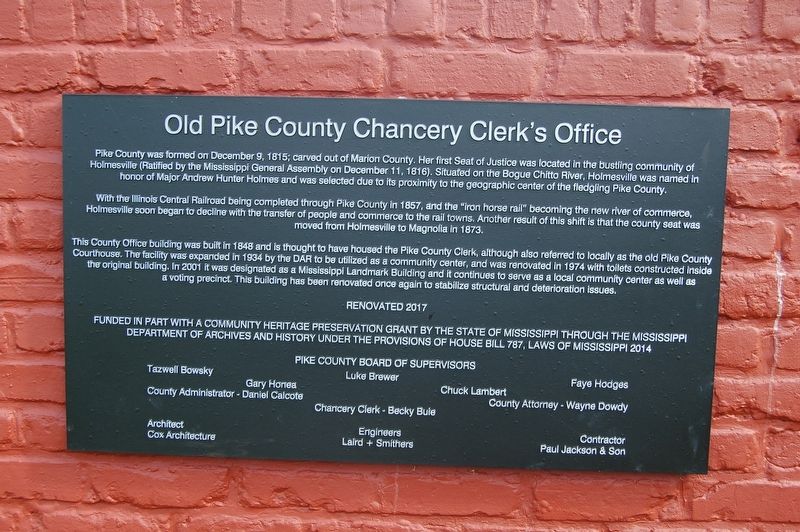 Old Pike County Chancery Clerk's Office Marker image. Click for full size.