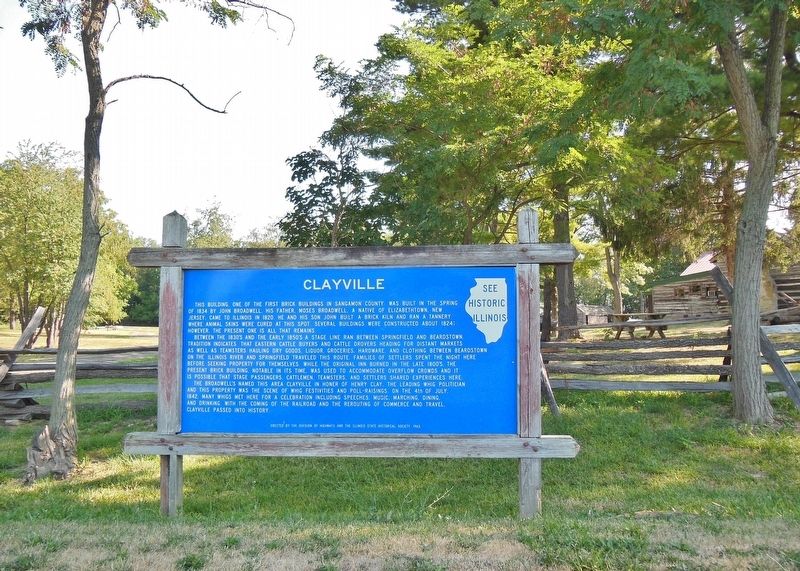 Clayville Marker (<i>wide view; Clayville Historical Site in background</i>) image. Click for full size.