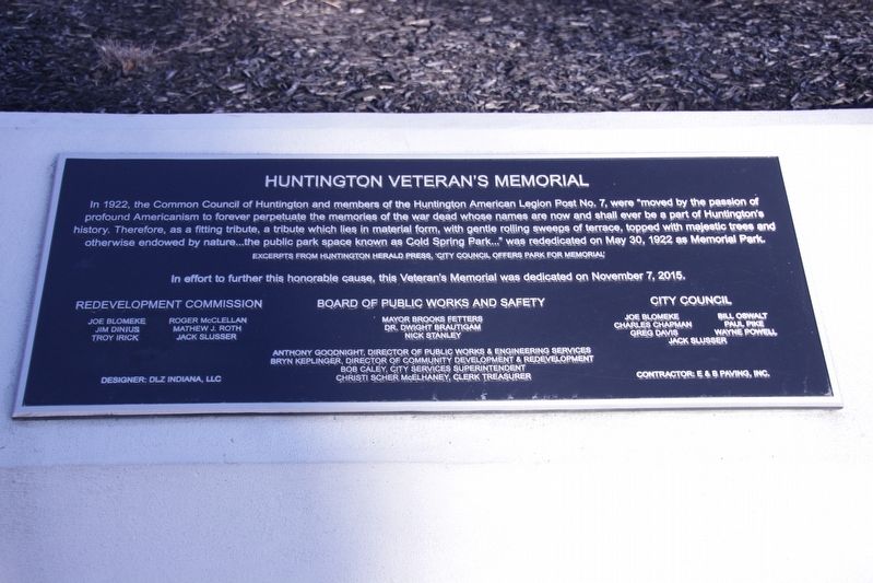 Huntington Veterans Memeorial Marker image. Click for full size.