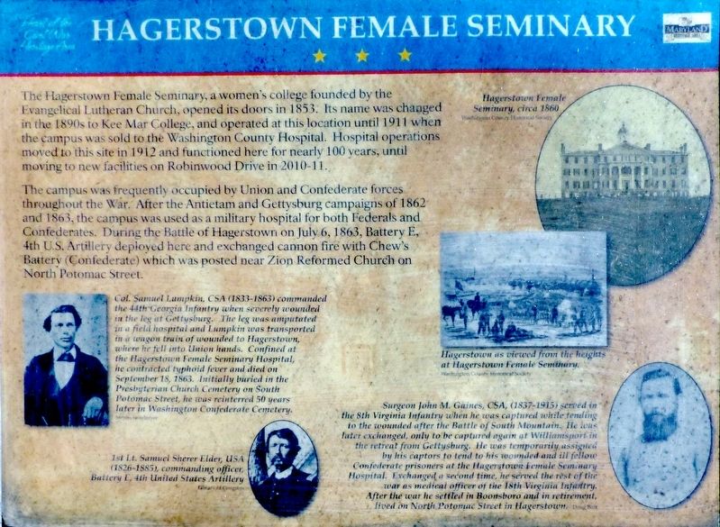 Hagerstown Female Seminary Marker image. Click for full size.