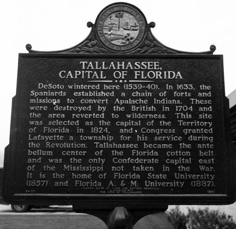 Tallahassee Capital of Florida Marker. Click for full size. Tallahassee Capital of Florida Marker image. Click for full size.