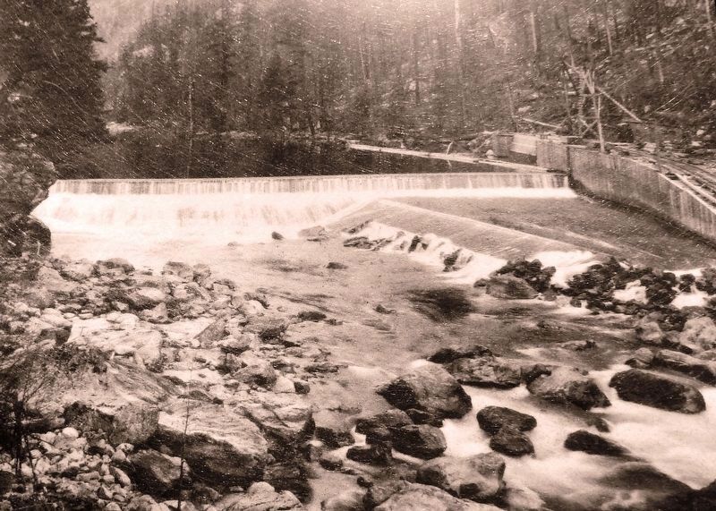 Marker detail: 1920s photo of the first Gorge Dam. Click for full size. Marker detail: 1920s photo of the first Gorge Dam image. Click for full size.