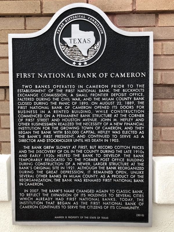 First National Bank of Cameron Marker image. Click for full size.