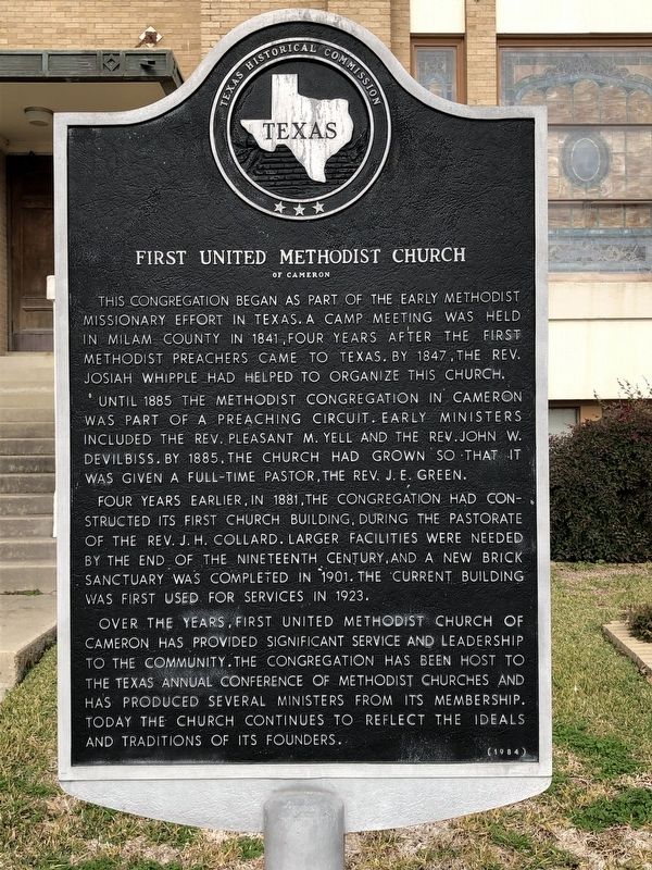 First United Methodist Church of Cameron Marker image. Click for full size.