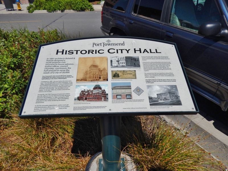 Historic City Hall Marker (<i>tall view; looking north across Water Street</i>) image. Click for full size.