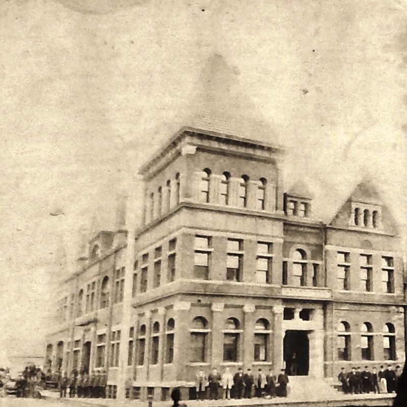 Marker detail: Officials pose with their new city hall building in 1892. Click for full size. Marker detail: Officials pose with their new city hall building in 1892 image. Click for full size.