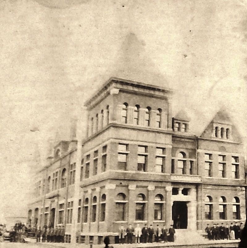 Marker detail: Officials pose with their new city hall building in 1892 image. Click for full size.