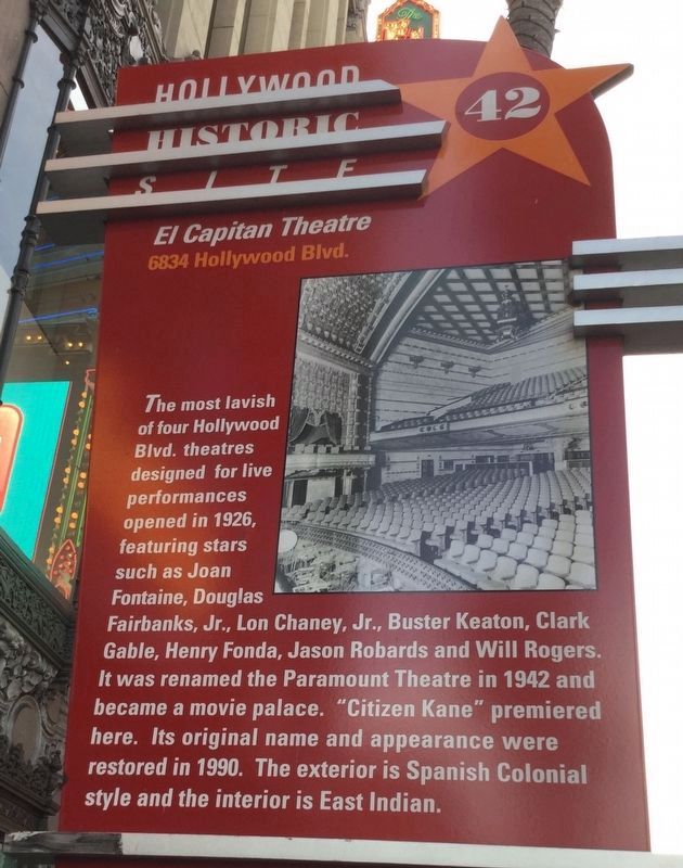 El Capitan Theatre Marker. Click for full size. El Capitan Theatre Marker image. Click for full size.