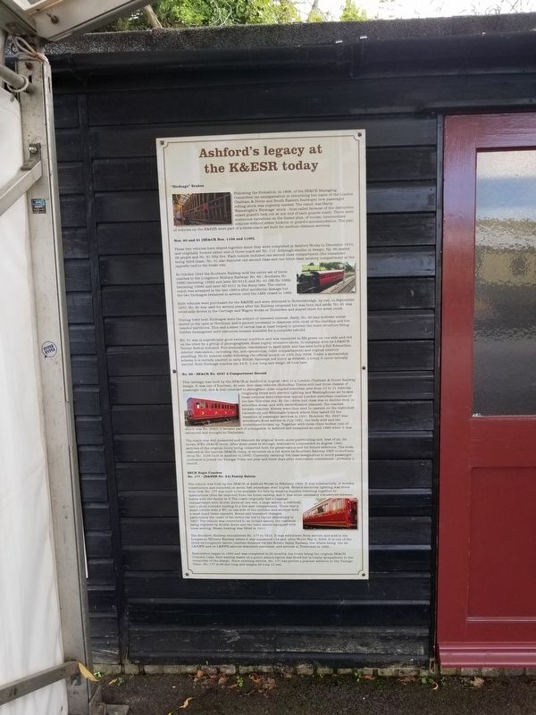 Ashford’s legacy at the K&ESR today Marker. Click for full size. Ashford’s legacy at the K&ESR today Marker image. Click for full size.