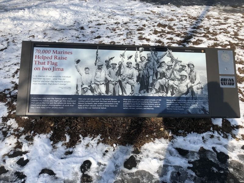 <i>70,000</i> Marines Helped Raise That Flag on Iwo Jima Marker. Click for full size. <i>70,000</i> Marines Helped Raise That Flag on Iwo Jima Marker image. Click for full size.