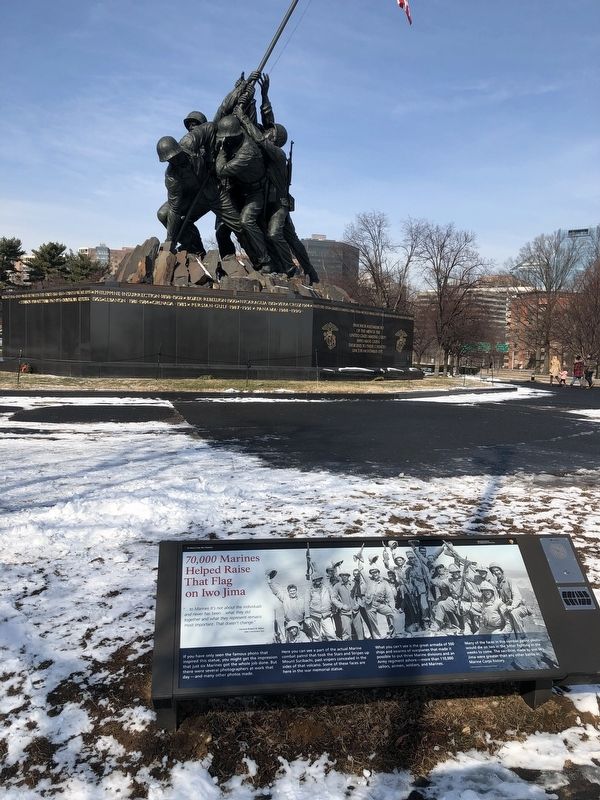 <i>70,000</i> Marines Helped Raise That Flag on Iwo Jima Marker. Click for full size. <i>70,000</i> Marines Helped Raise That Flag on Iwo Jima Marker image. Click for full size.