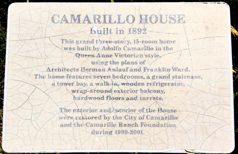 Camarillo Ranch House Marker. Click for full size. Camarillo Ranch House Marker image. Click for full size.