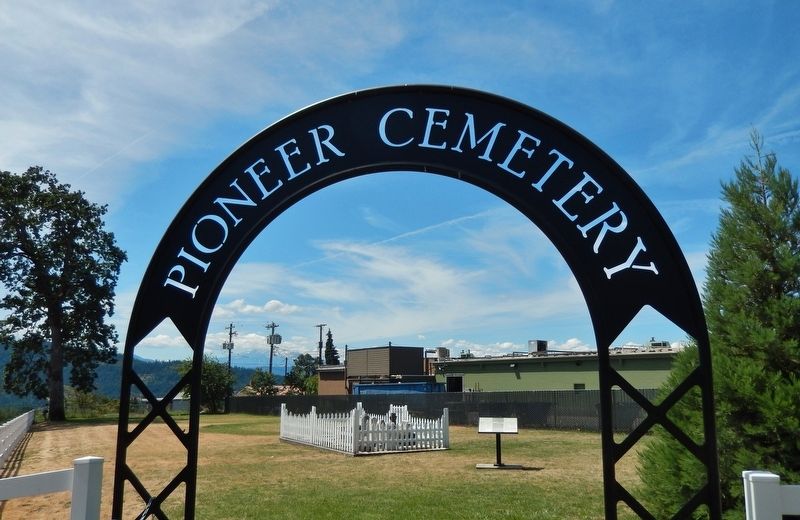 Pioneer Cemetery Entrance (<i>marker visible inside, overlooking cemetery plot</i>) image. Click for full size.