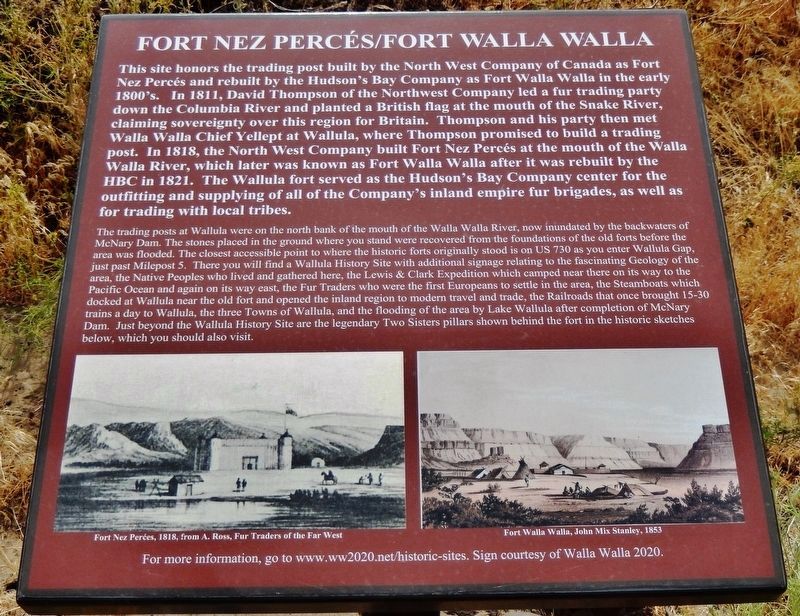 Fort Nez Percés / Fort Walla Walla Marker image. Click for full size.