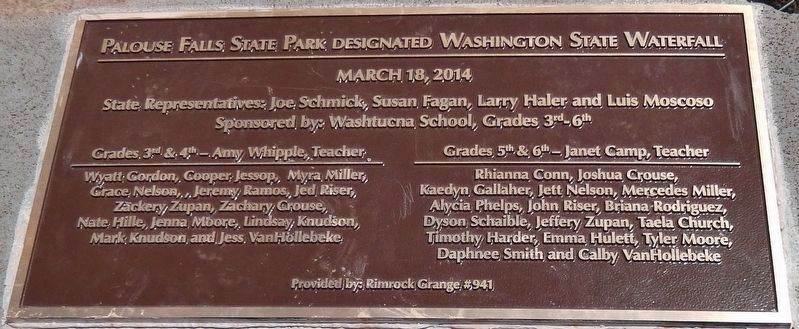 Palouse Falls State Park Designated Washington State Waterfall (<i>plaque near marker</i>) image. Click for full size.