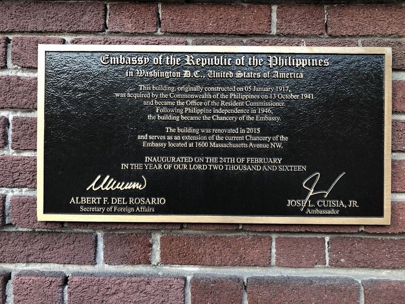 Embassy of the Republic of the Philippines Marker image. Click for full size.