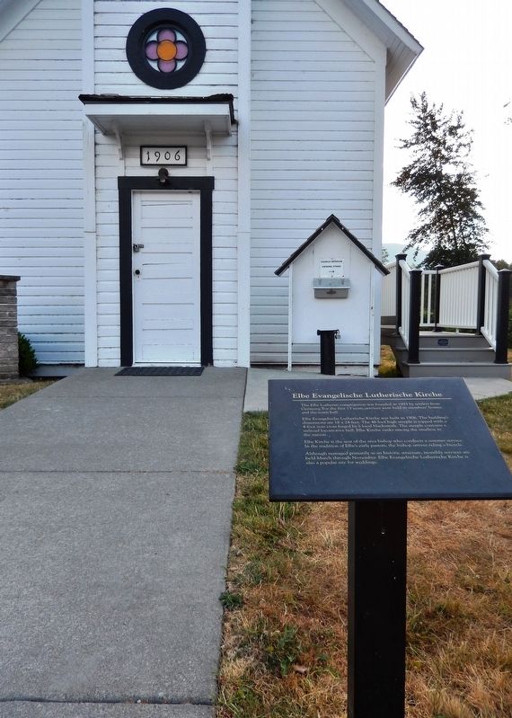 Elbe Evangelische Lutherische Kirche Marker (<i>tall view; church entrance in background</i>) image. Click for full size.