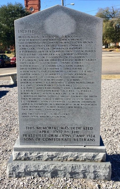 Prattville Dragoons Monument (reverse) image. Click for full size.