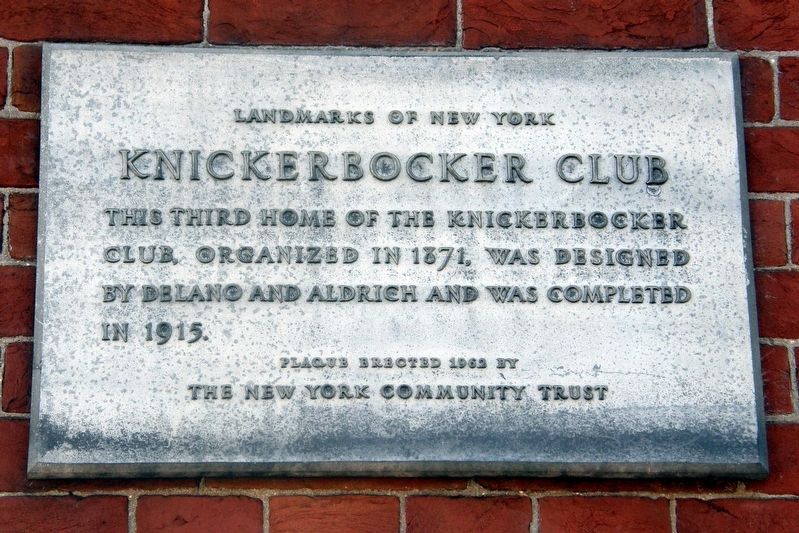Knickerbocker Club Marker image. Click for full size.