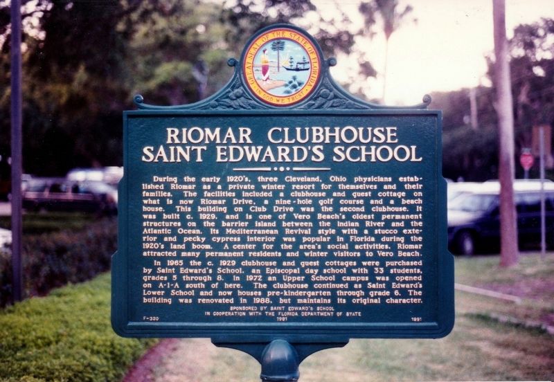 Riomar Clubhouse-Saint Edward's School Marker image. Click for full size.