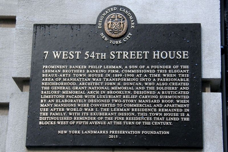 7 West 54th Street House Marker image. Click for full size.