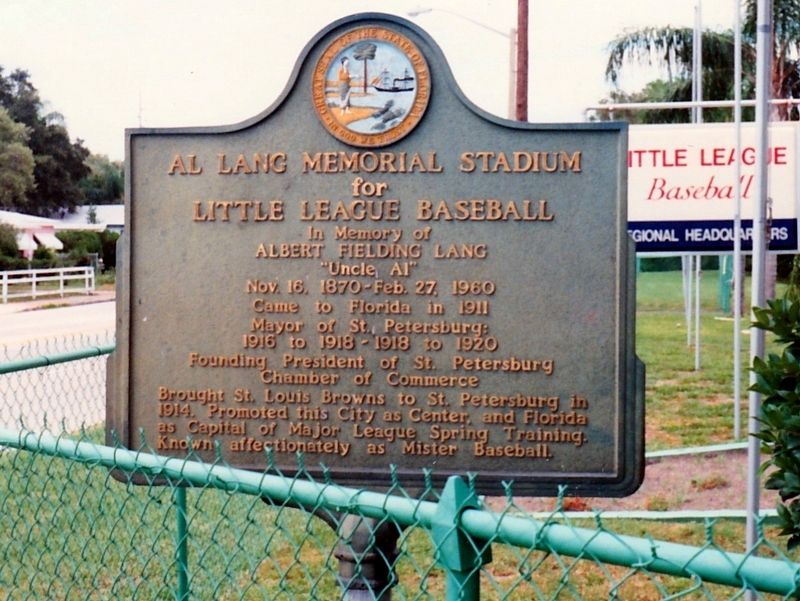 Al Lang Memorial Stadium for Little League Baseball Marker image. Click for full size.