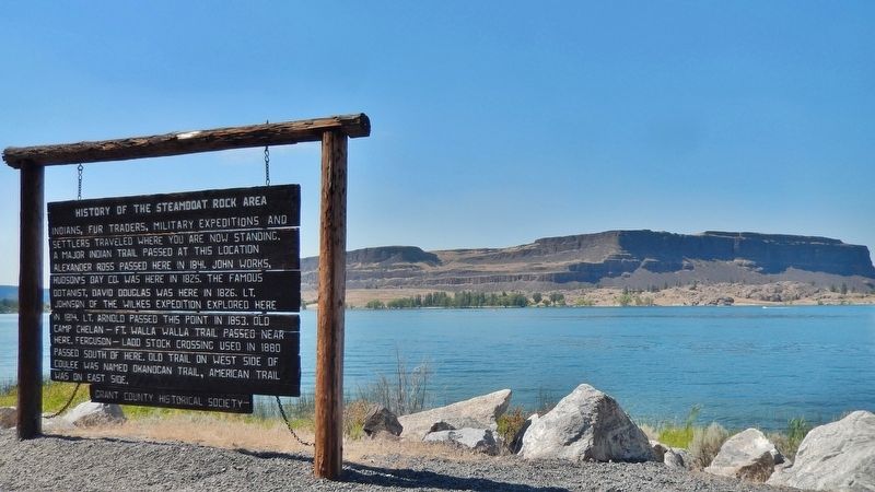 History of the Steamboat Rock Area Marker (<i>wide view; Steamboat Rock in background</i>). Click for full size. History of the Steamboat Rock Area Marker (<i>wide view; Steamboat Rock in background</i>) image. Click for full size.