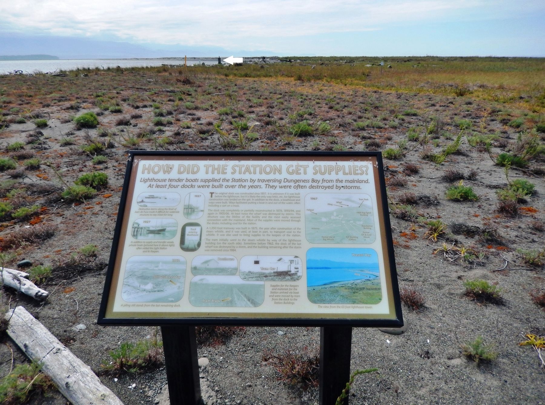 Station Supplies Marker (<i>wide view south toward Sequim; Olympic Mtn. Range in background</i>) image. Click for full size.