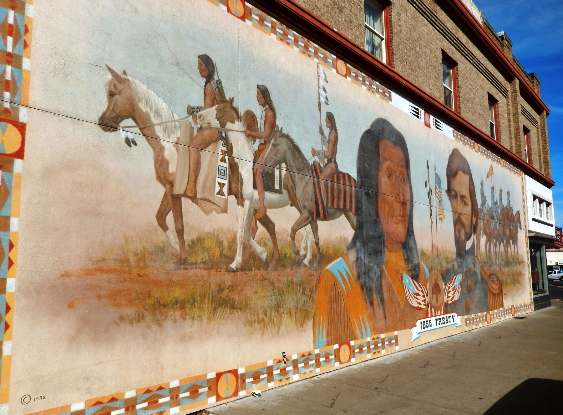 Treaty of 1855 Mural (<i>painted on building; adjacent to marker</i>). Click for full size. Treaty of 1855 Mural (<i>painted on building; adjacent to marker</i>) image. Click for full size.