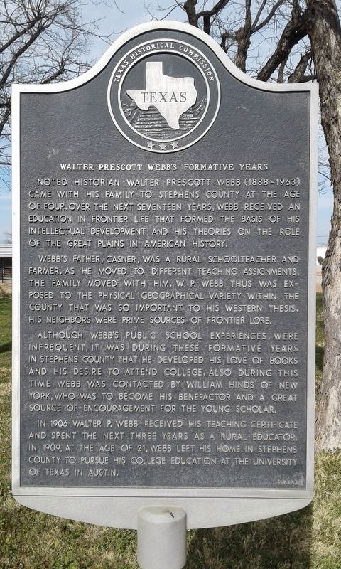 Walter Prescott Webb's Formative Years Marker image. Click for full size.