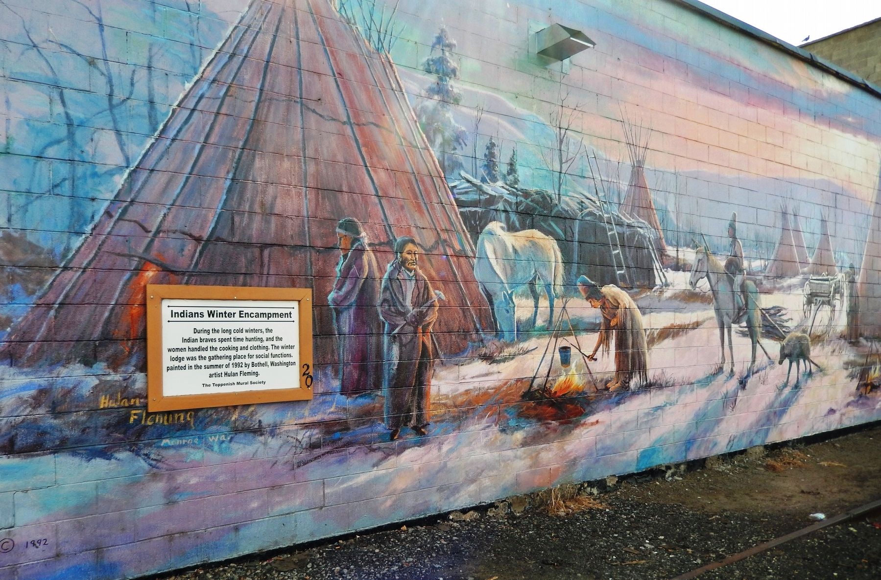 Indians' Winter Encampment Mural (<i>wide view; marker is visible near lower left corner</i>) image. Click for full size.