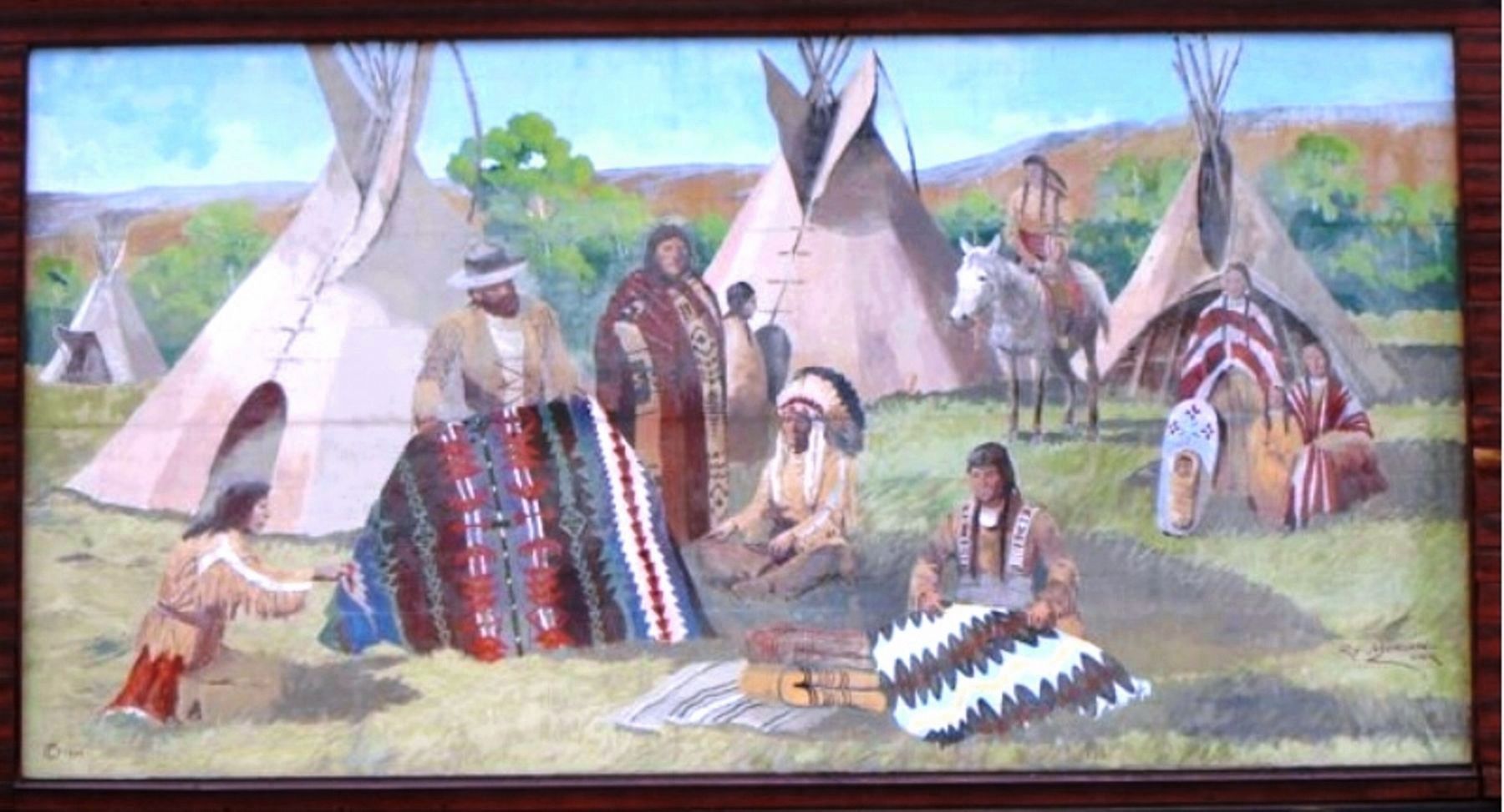 The Blanket Traders Mural (<i>on wall above marker, covering most of the second-story facade</i>). Click for full size. The Blanket Traders Mural (<i>on wall above marker, covering most of the second-story facade</i>) image. Click for full size.