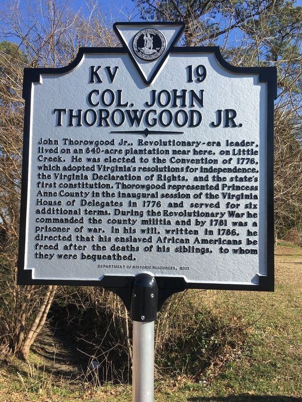 Col. John Thorowgood Jr. Marker image. Click for full size.