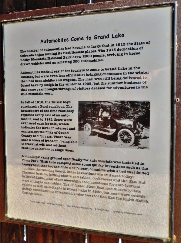 Automobiles Come to Grand Lake Marker<br>(<i>panel 1</i>) image. Click for full size.
