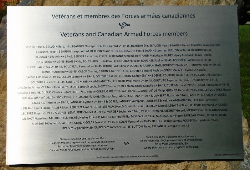 Vétérans et membres des Forces armées canadiennes Marker. Click for full size. Vétérans et membres des Forces armées canadiennes Marker image. Click for full size.